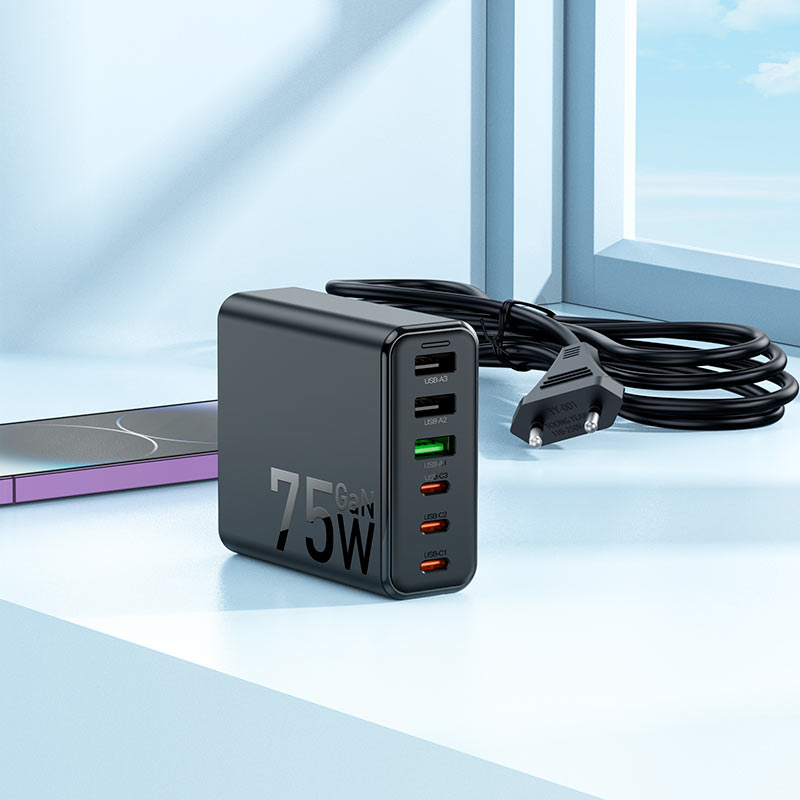 Hoco C133A High Power 75W Six-Port Charger with Cable Hoco C133A High Power 75W Six-Port Charger with Cable